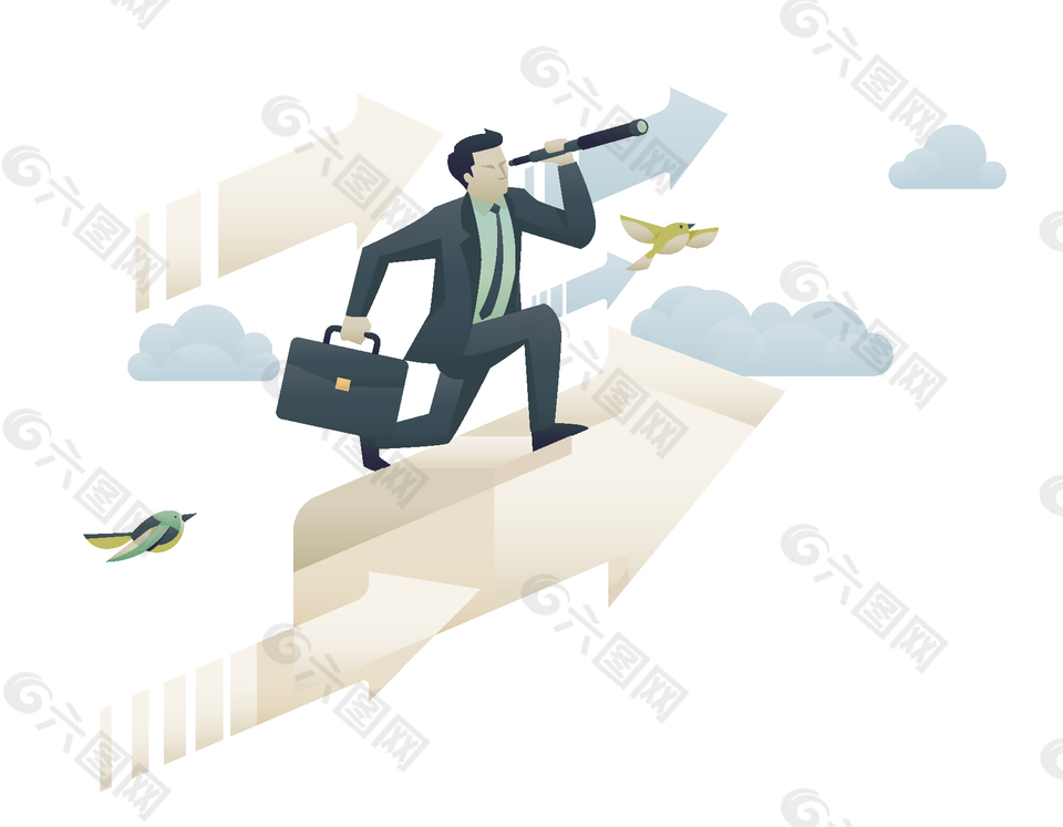 卡通商务男士向目标前进矢量元素