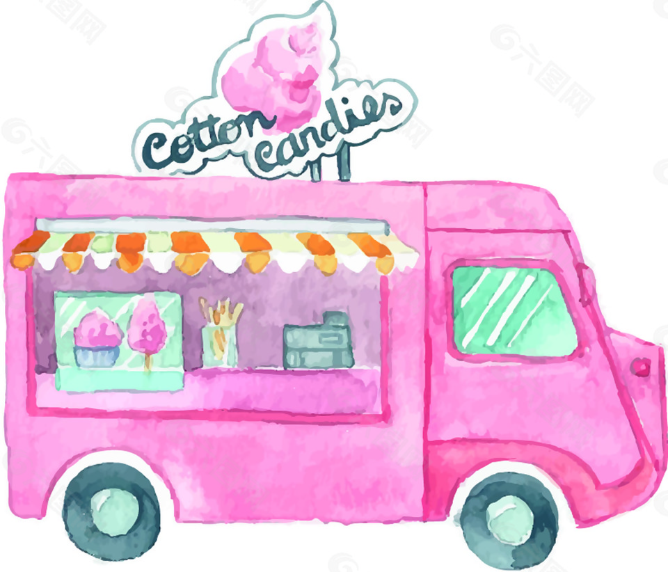 粉红色冰淇淋车矢量素材