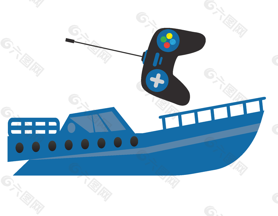 卡通蓝色轮船遥控器元素