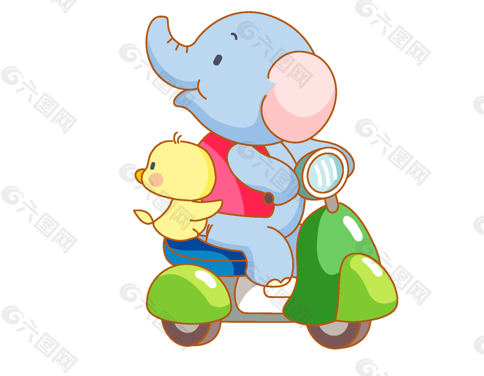 卡通可爱大象骑车元素