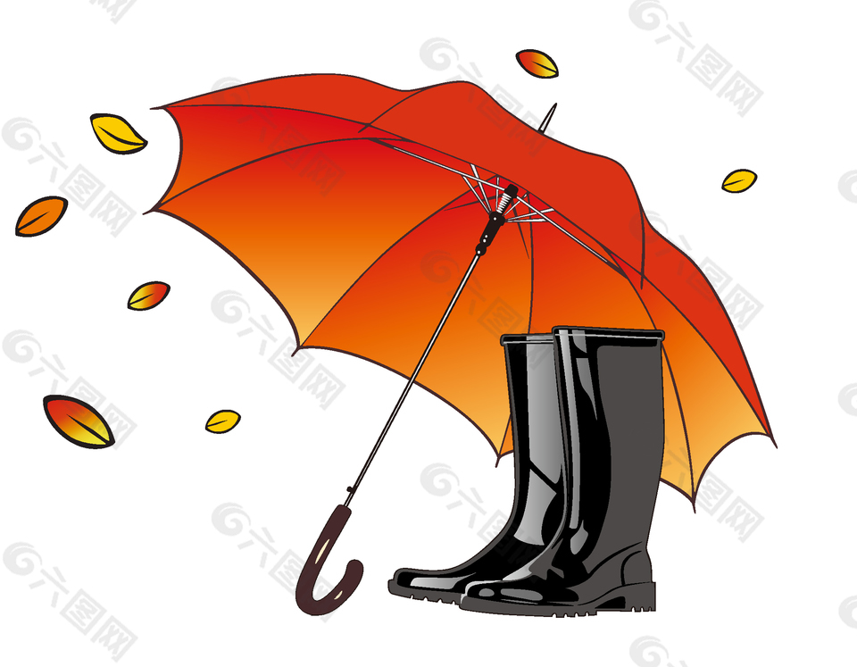 雨伞与雨靴矢量图