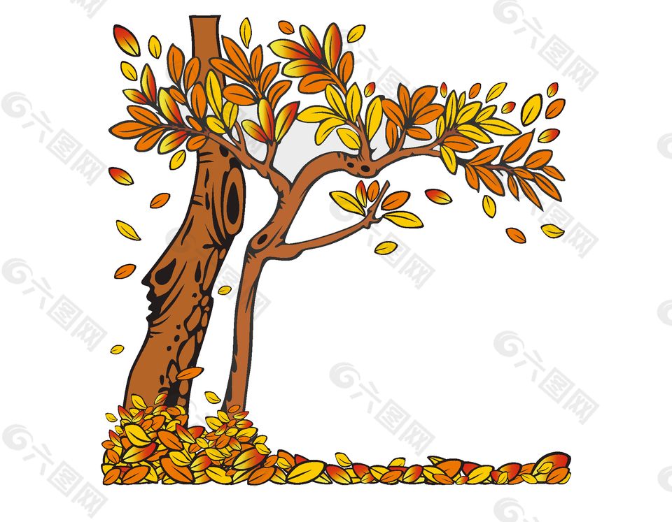 秋天落叶的树矢量素材