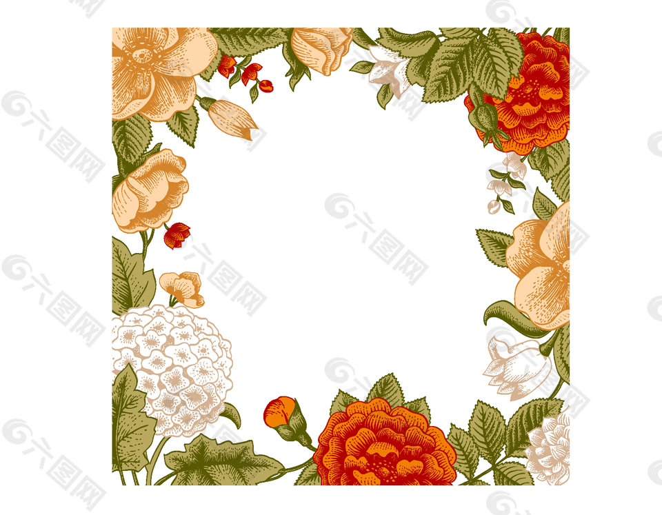 复古小花正方形边框矢量图