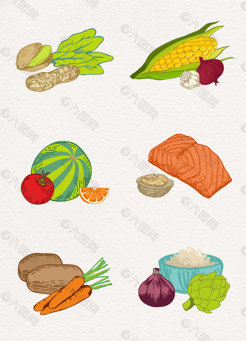 彩绘蔬菜水果矢量食材元素