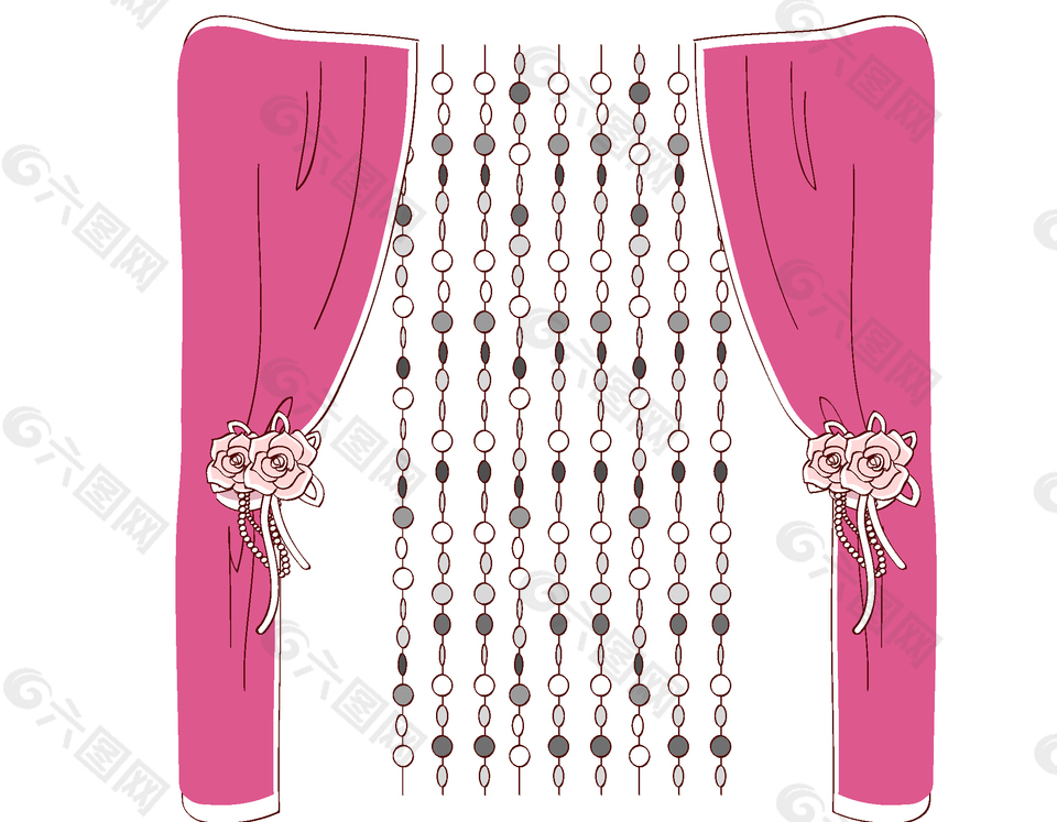 卡通布窗帘与珠子窗帘矢量素材