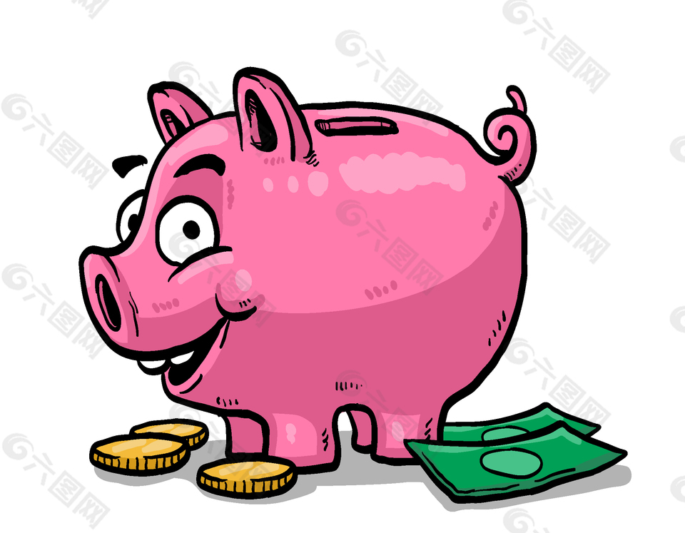卡通粉色小猪存钱罐矢量素材