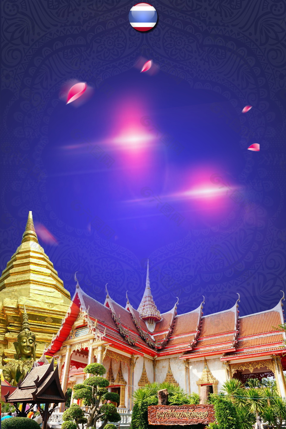 美丽泰国寺庙夜景广告背景