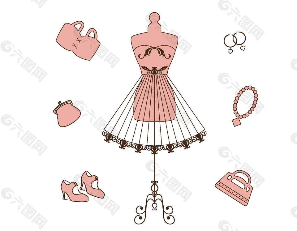 卡通粉色裙子装饰矢量元素