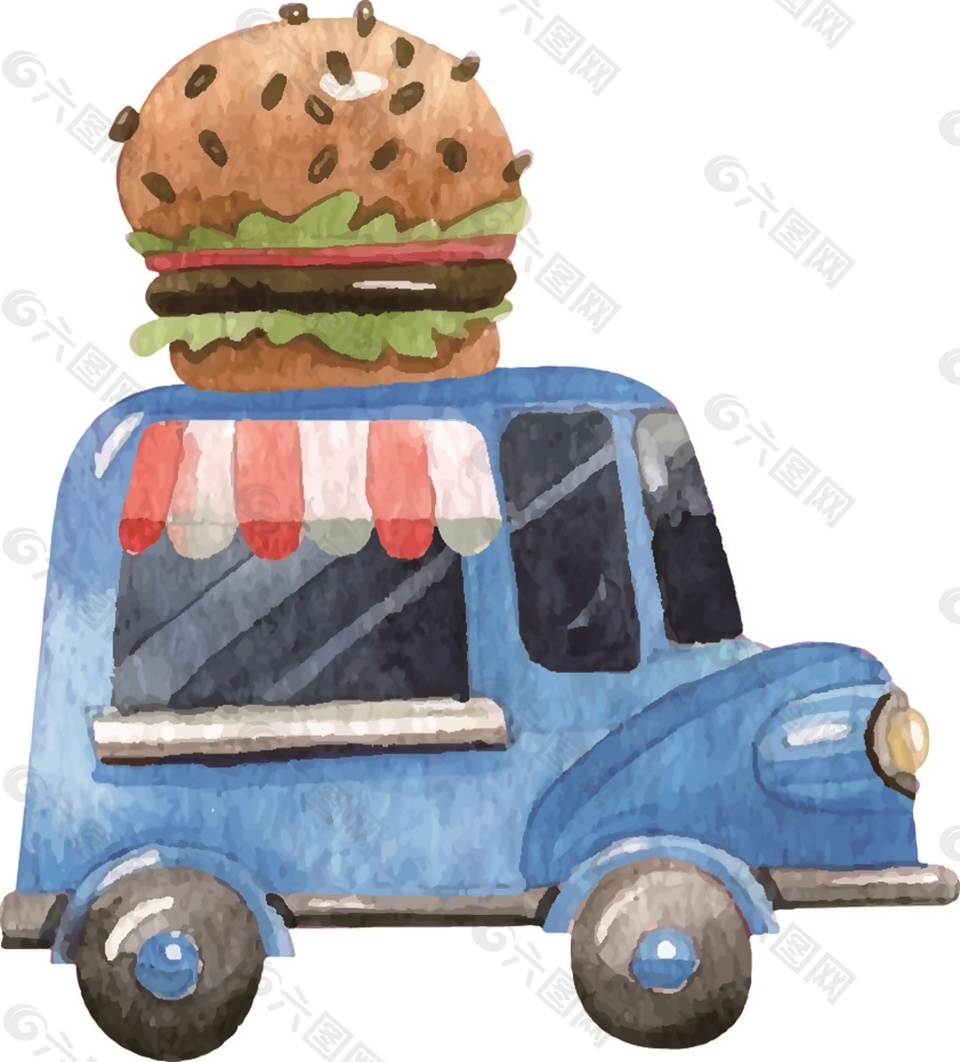 蓝色汉堡餐车矢量素材