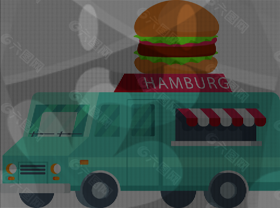 青色汉堡餐车矢量素材