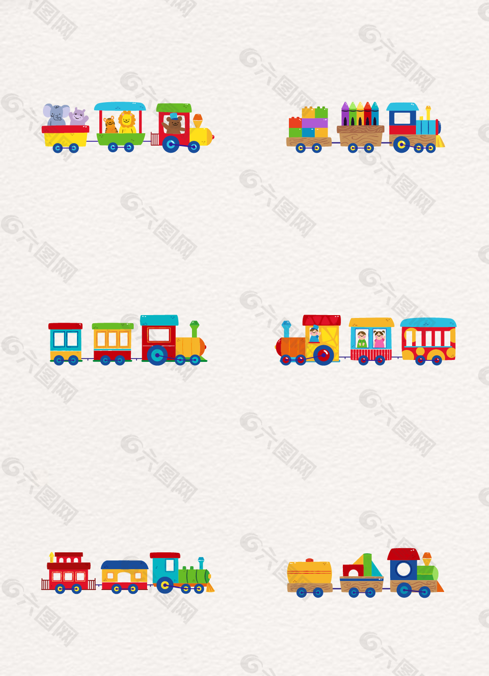 6款彩色卡通儿童玩具小火车