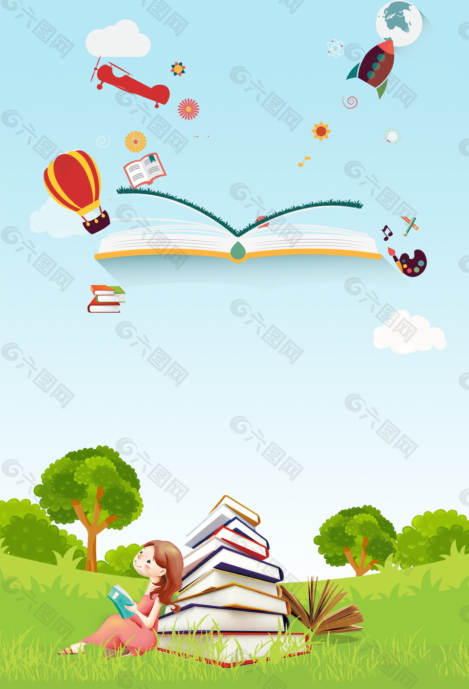 女孩读书科技阅读背景素材
