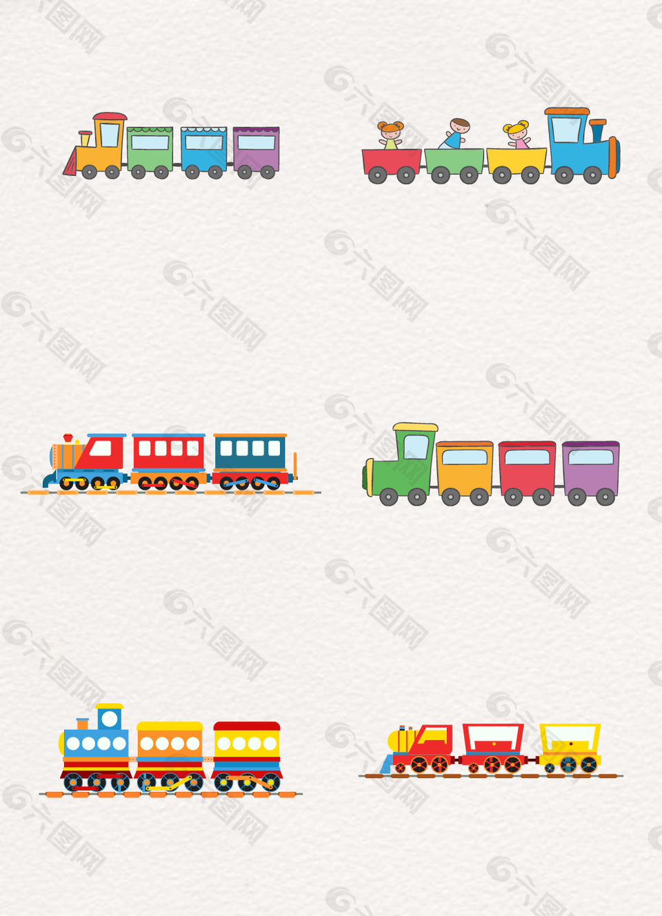 手绘小火车和儿童矢量图