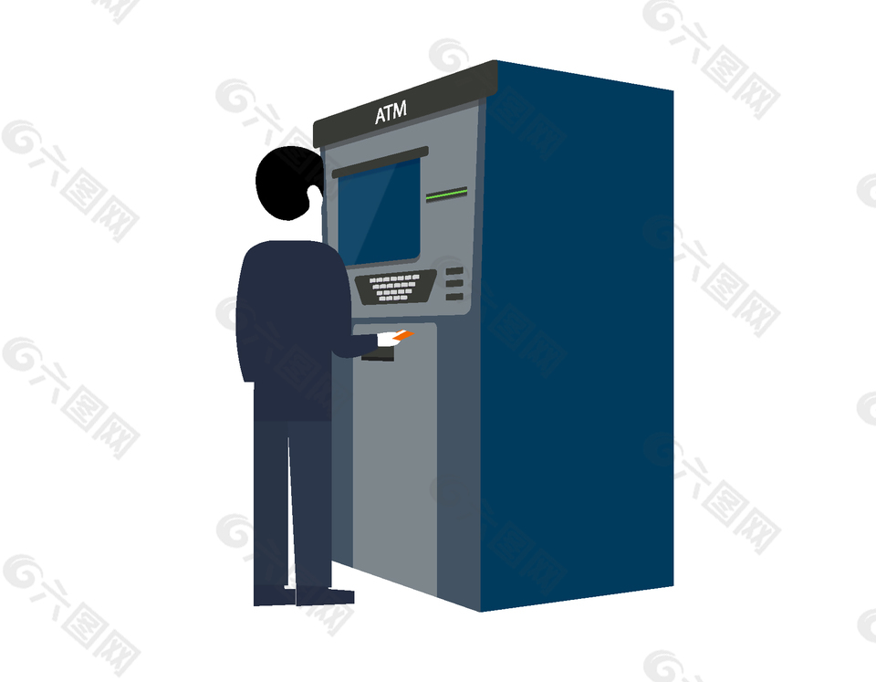 卡通蓝色ATM取款机元素