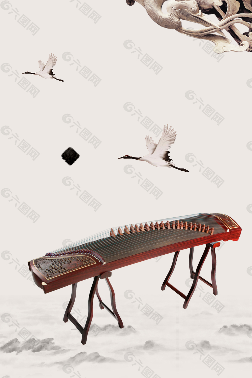 中国风古筝古典乐器培训海报背景素材
