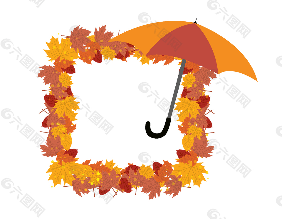 矢量创意枫叶雨伞正方形边框