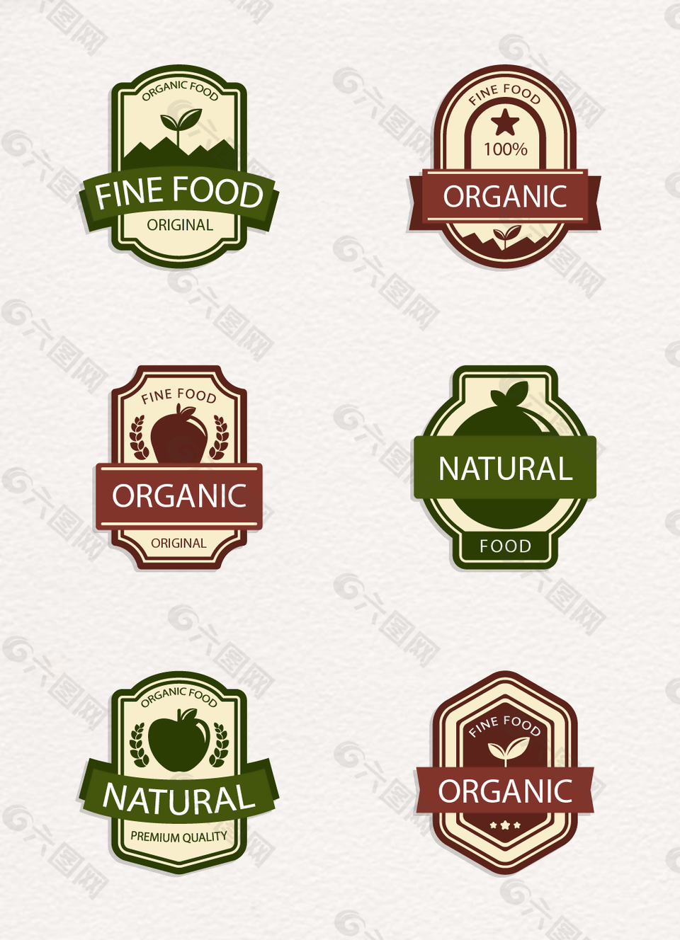6款复古有机食品标签矢量素材
