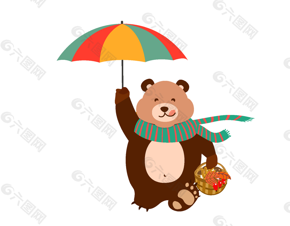 卡通可爱雨伞小熊元素