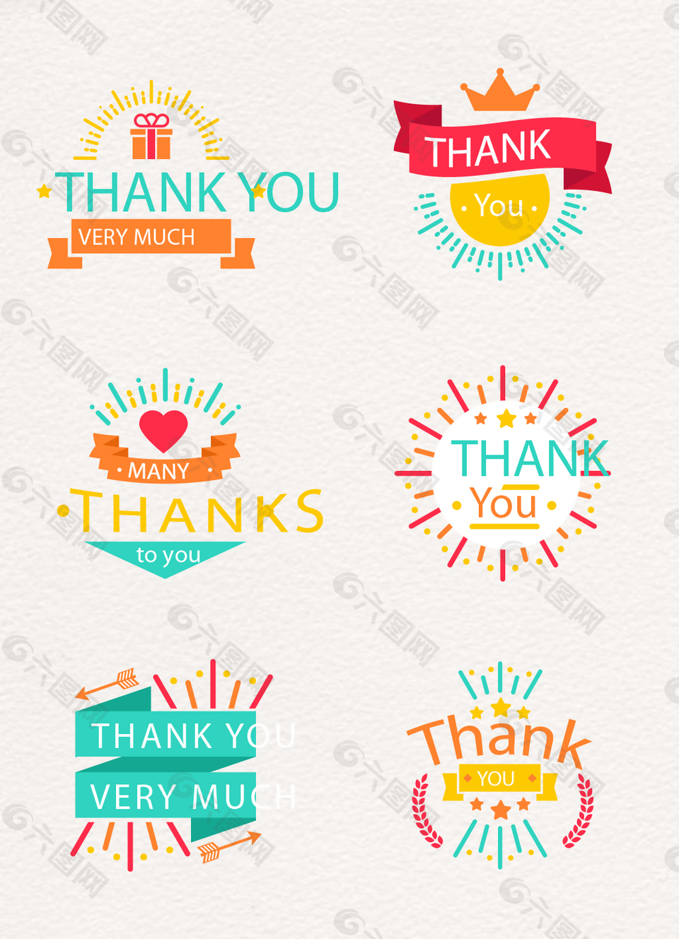 6款彩色感谢标签矢量素材设计元素素材免费下载 图片编号 六图网