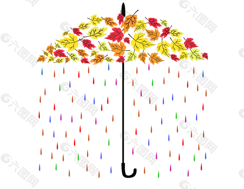 创意手绘彩色树叶雨伞矢量图