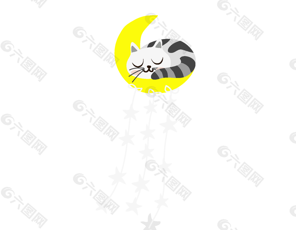 月亮上沉睡的猫咪矢量图