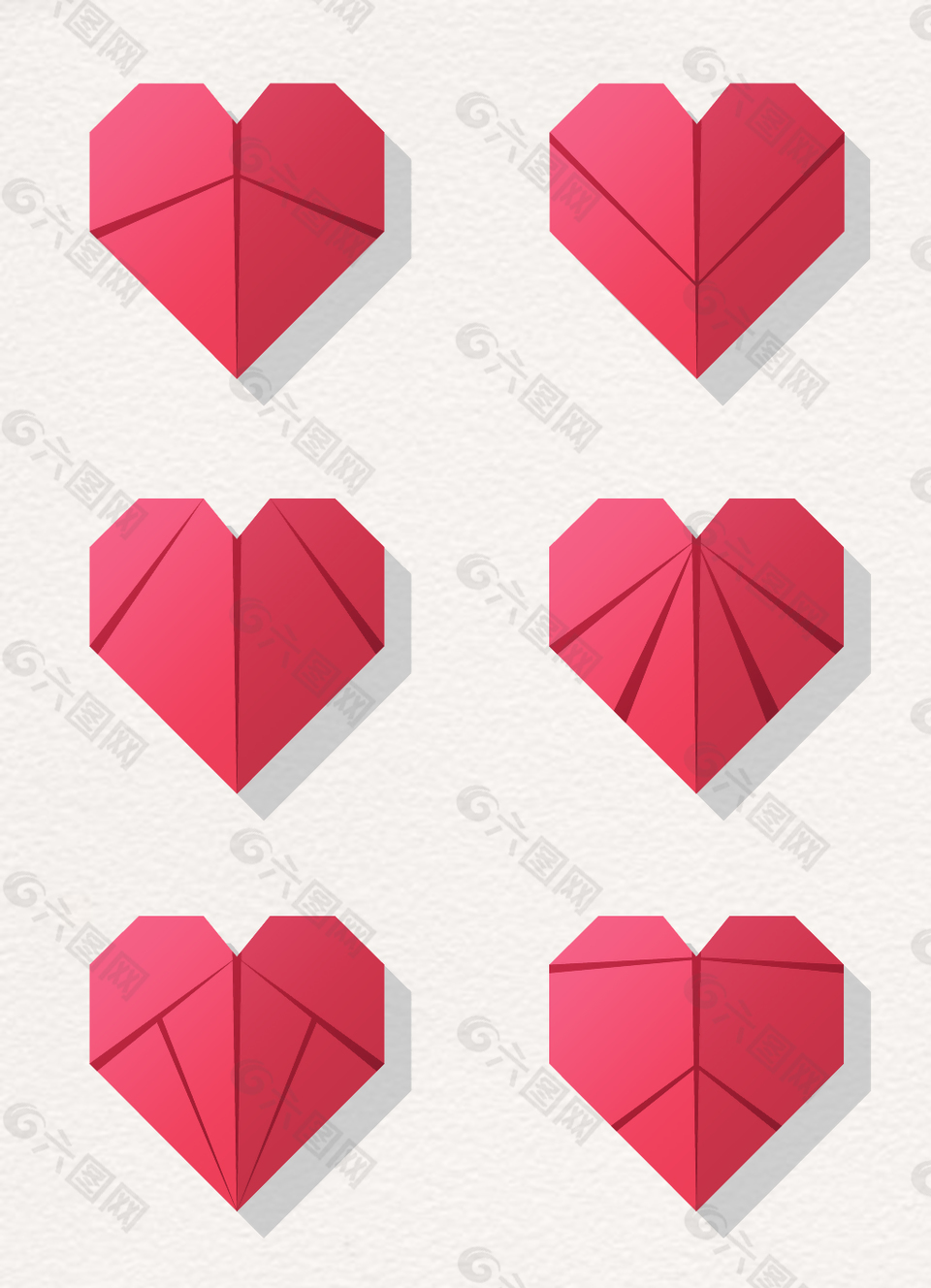 6款红色折纸爱心矢量素材