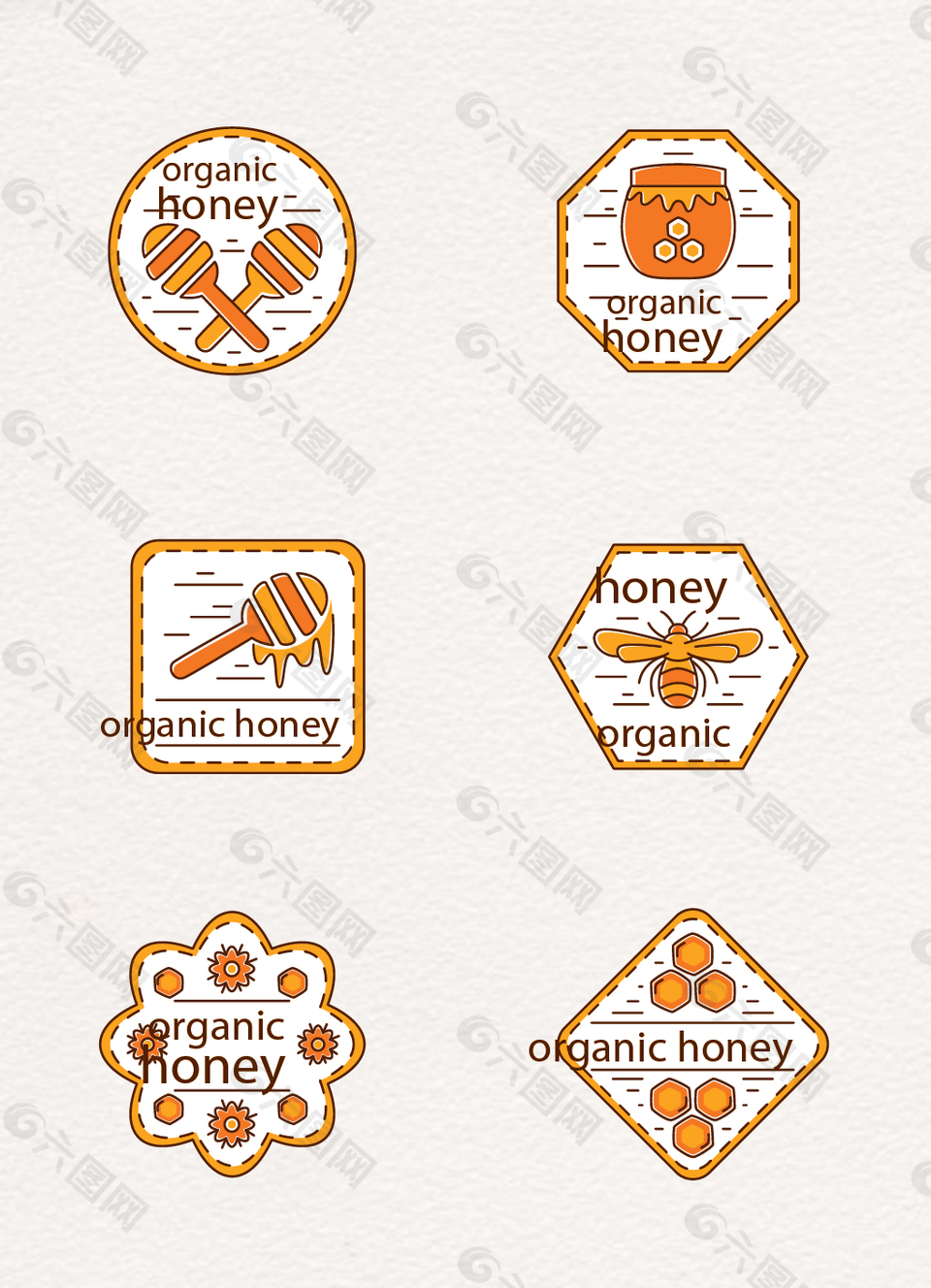 6款手绘有机蜂蜜标签矢量素材