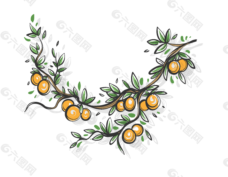 卡通小清新树叶果实元素