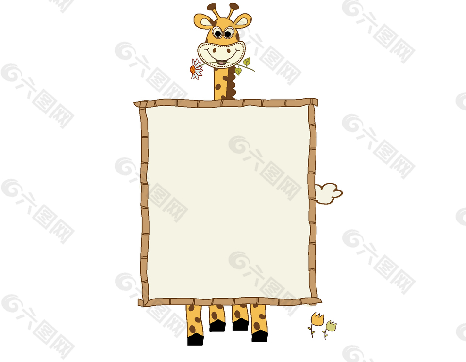 卡通长颈鹿方形边框矢量素材