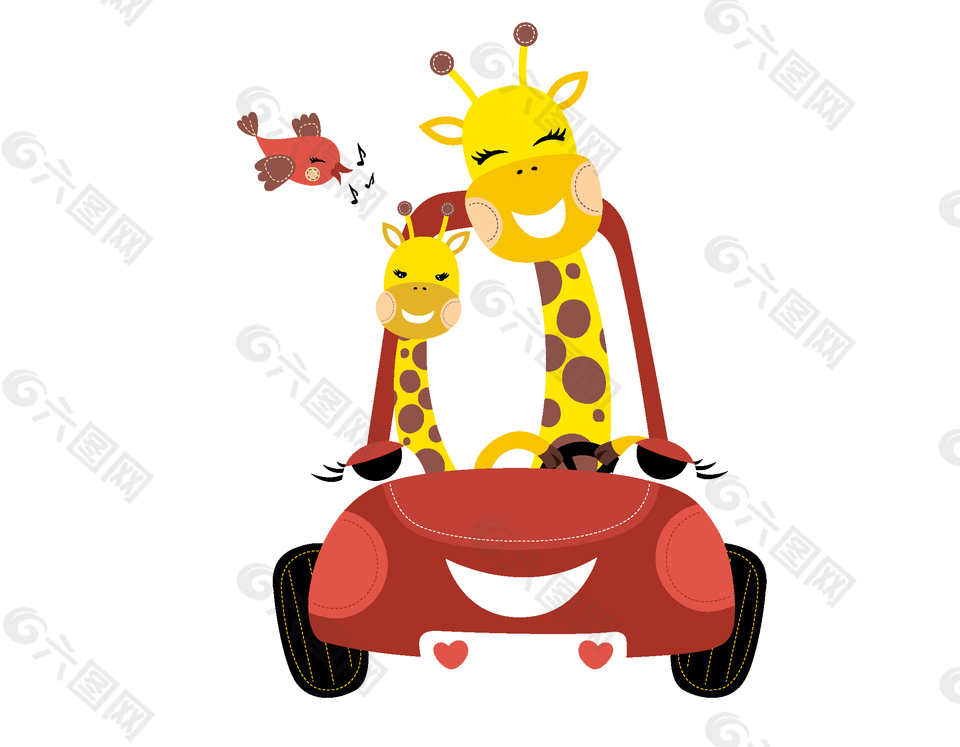 卡通开着小汽车的长颈鹿矢量素材
