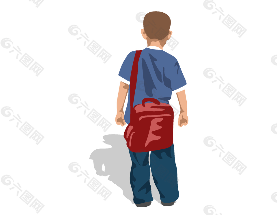 背着包包卡通人物背影矢量图