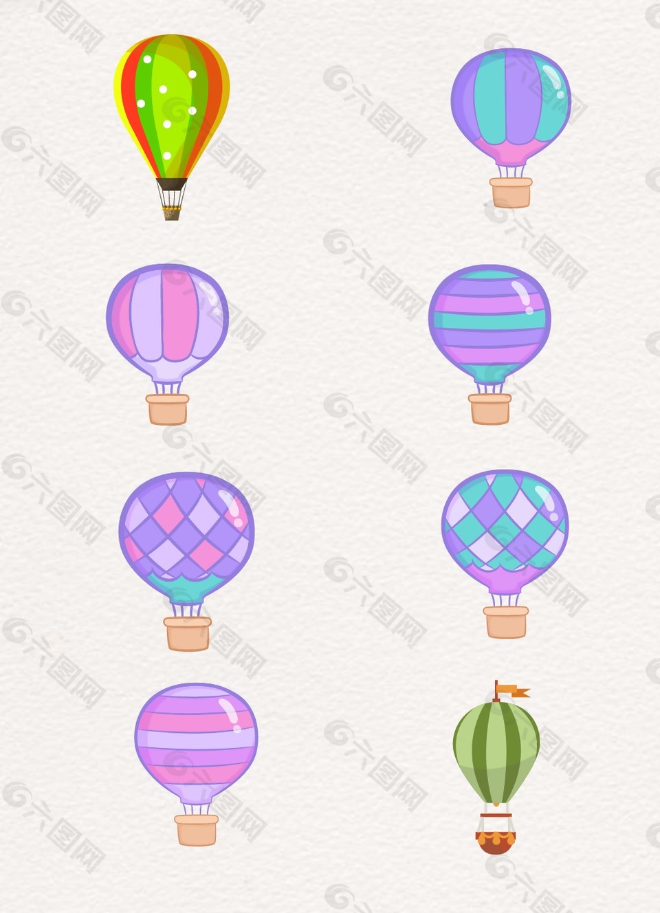 紫色卡通设计热气球