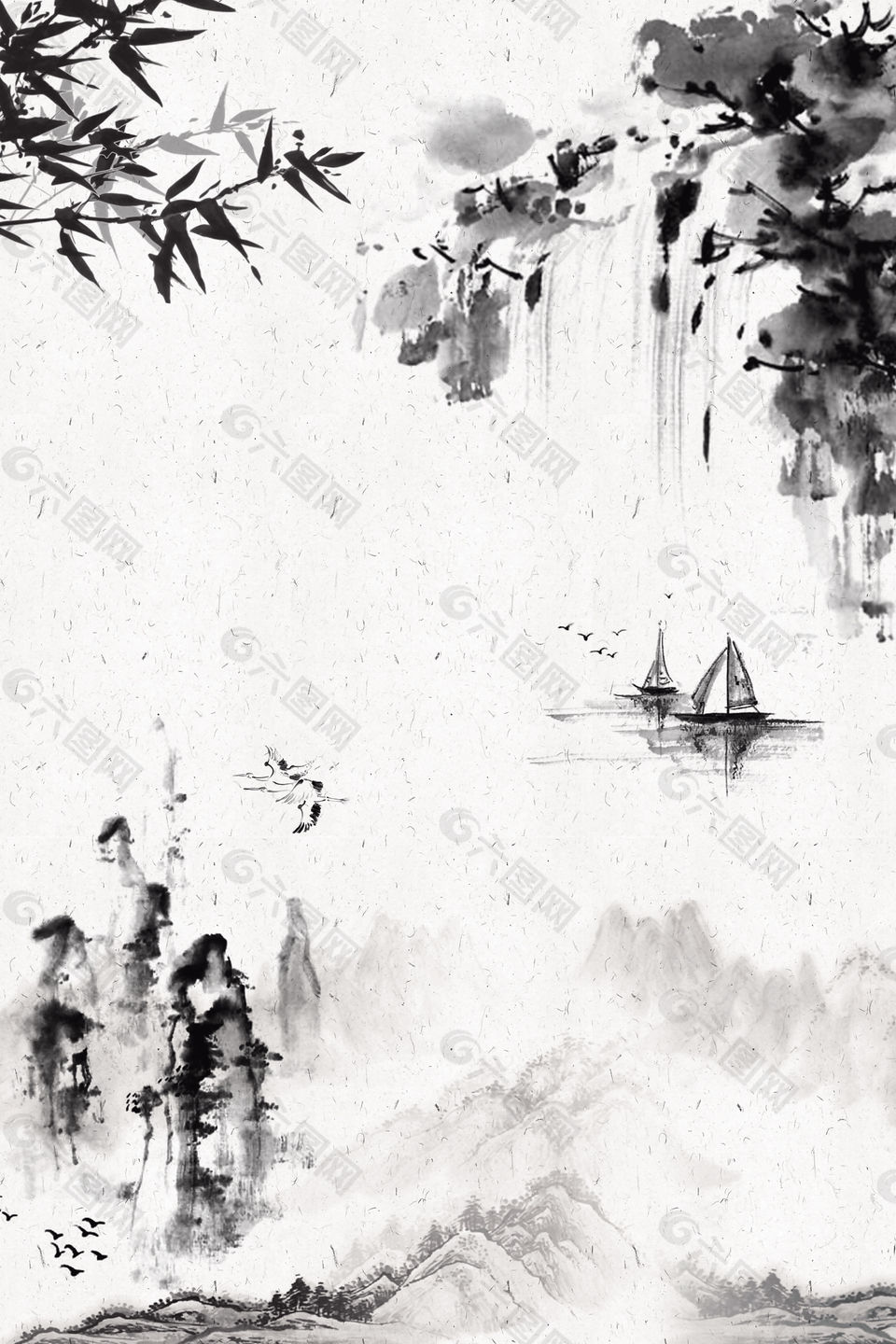 中国风水墨山水装饰画背景