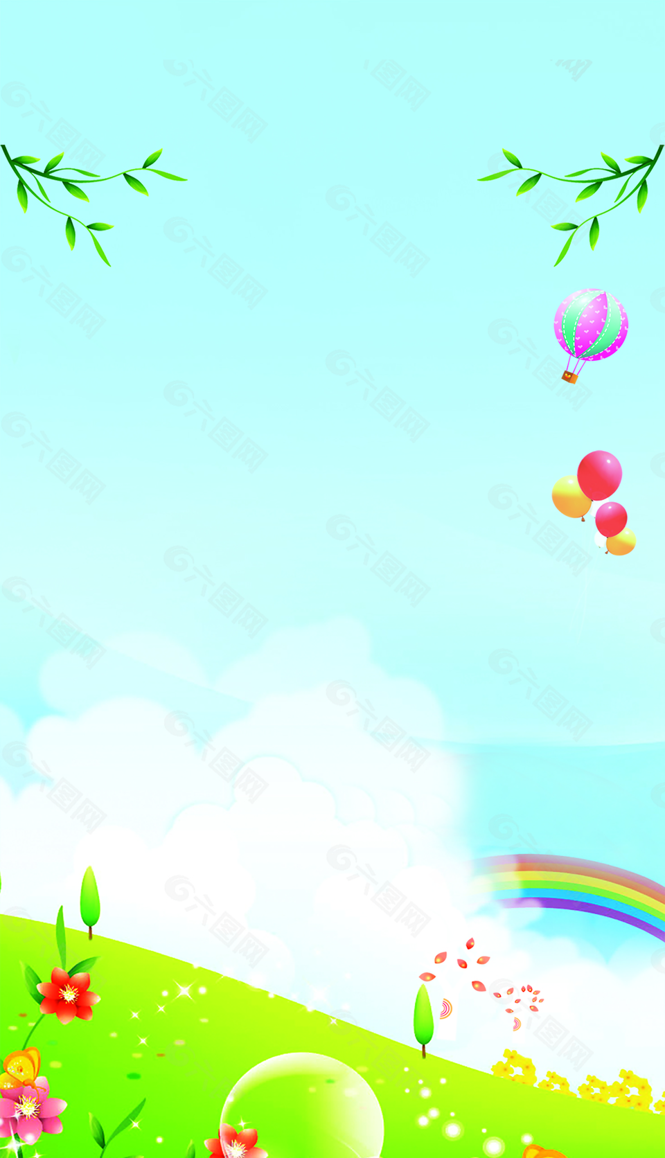 蓝天白云绿地背景