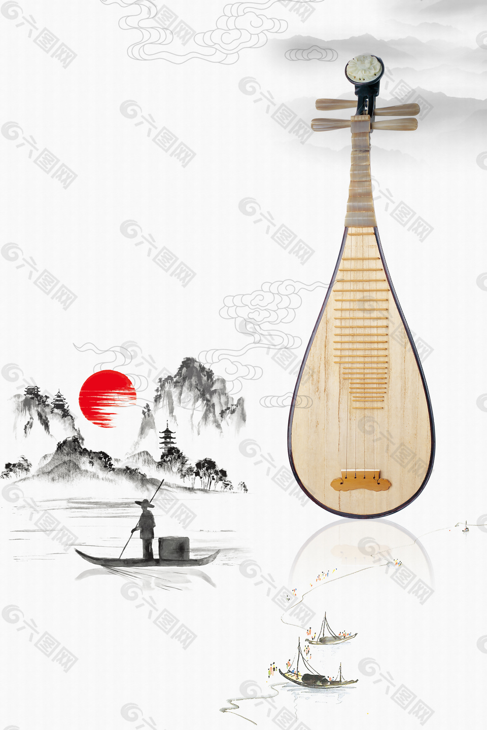 中国风水墨意境琵琶培训海报背景