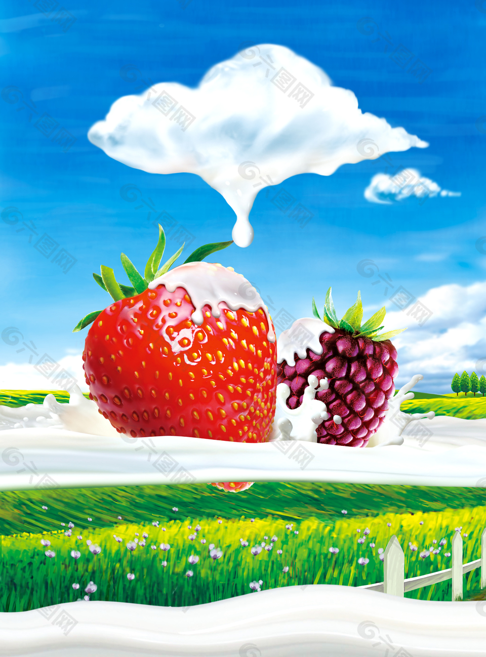 创意清新蓝天酸奶广告海报背景