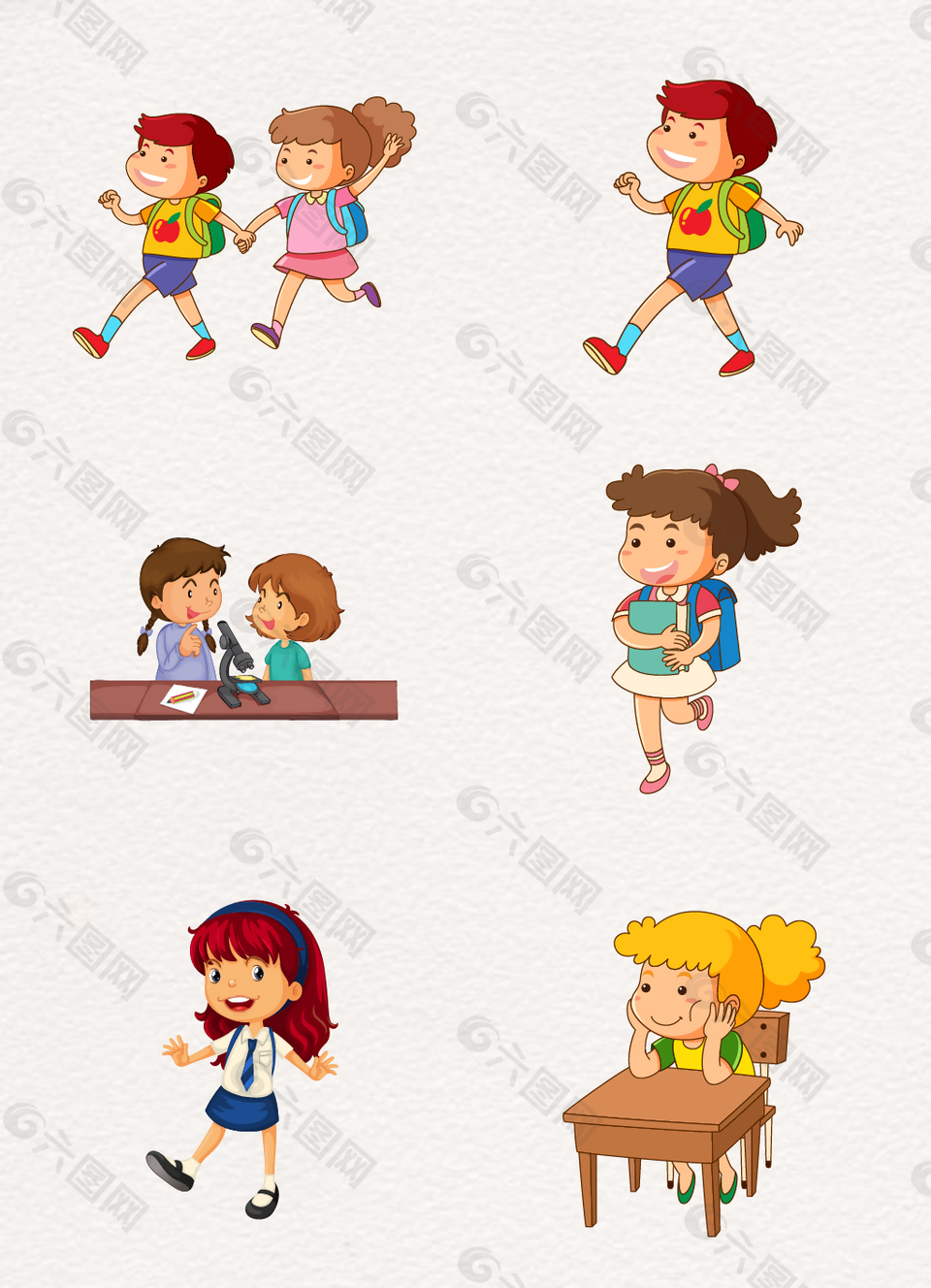 开心上学的学生卡通开学季素材