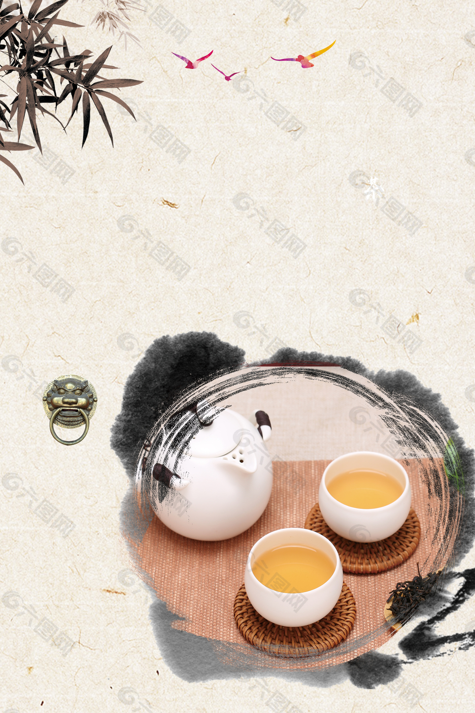中国风清新茶具广告背景