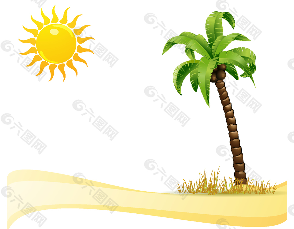 卡通夏日阳光椰树元素