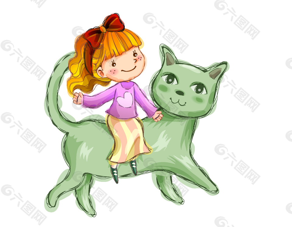 卡通可爱猫咪女孩元素