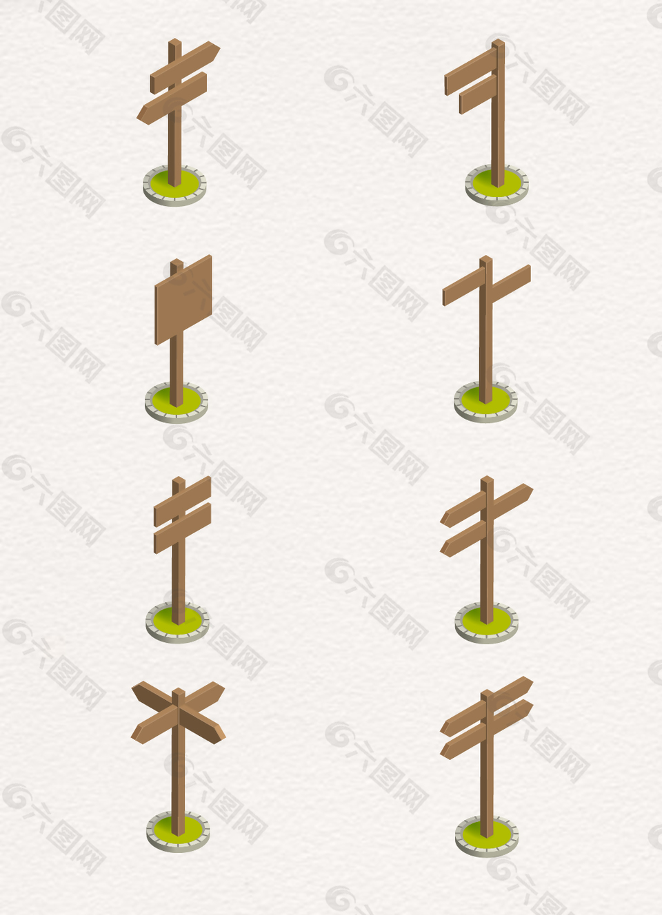 卡通手绘空白路牌指路牌矢量图片