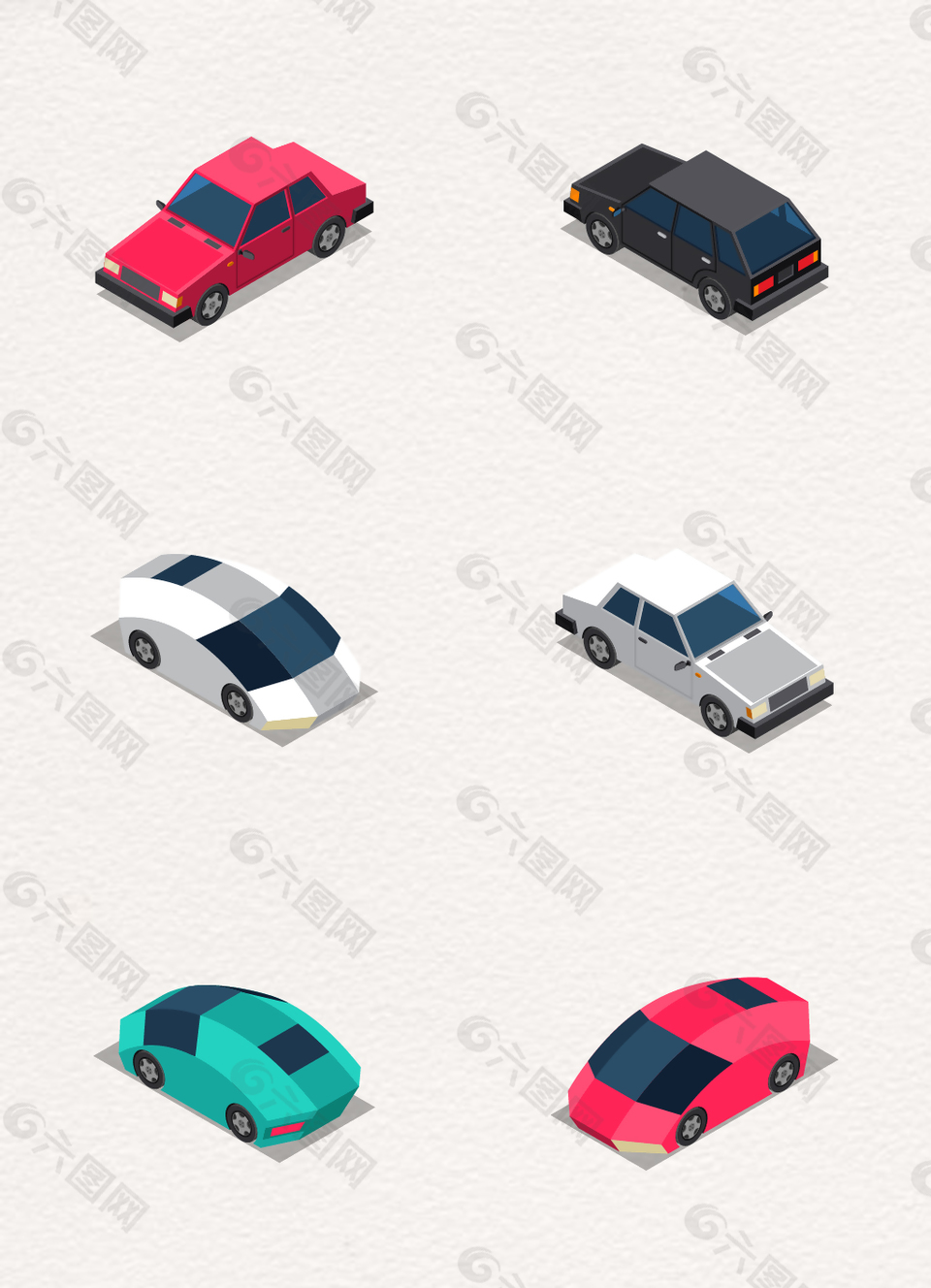6款卡通小车汽车私家车元素