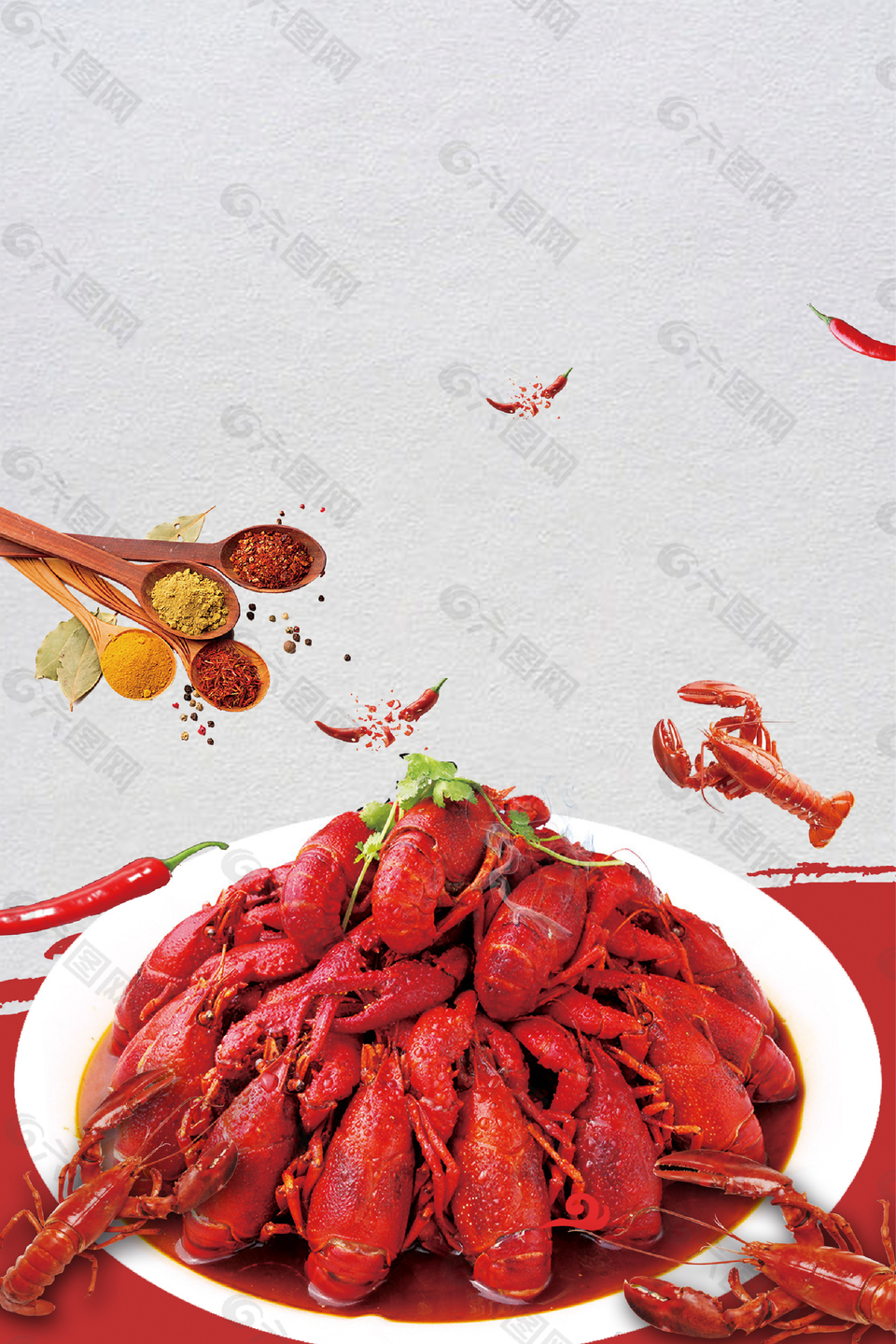 简约小龙虾海鲜美食海报背景