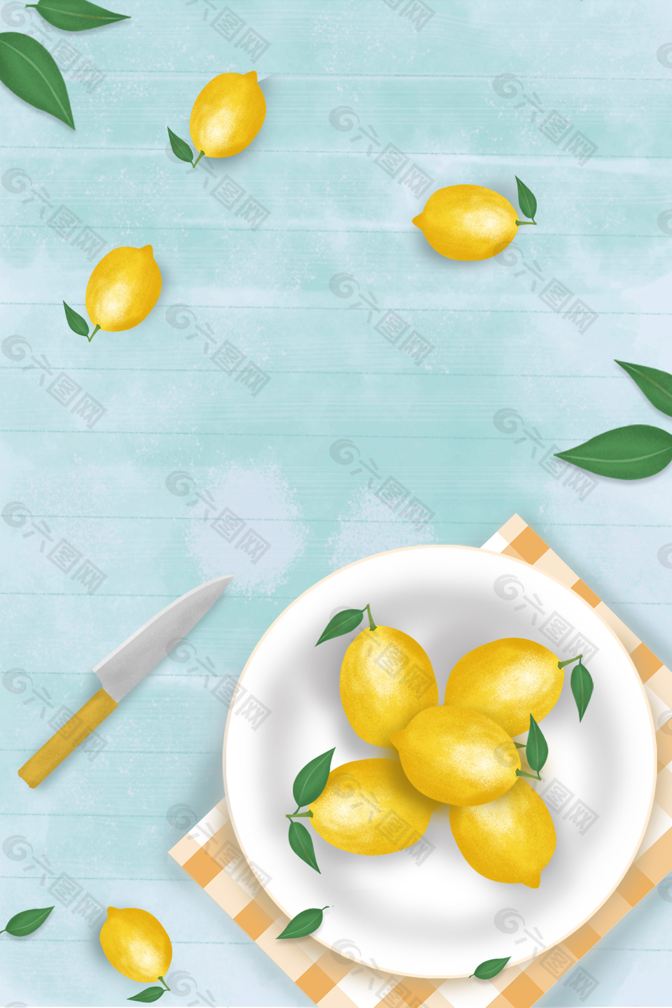 手绘柠檬水果促销海报背景