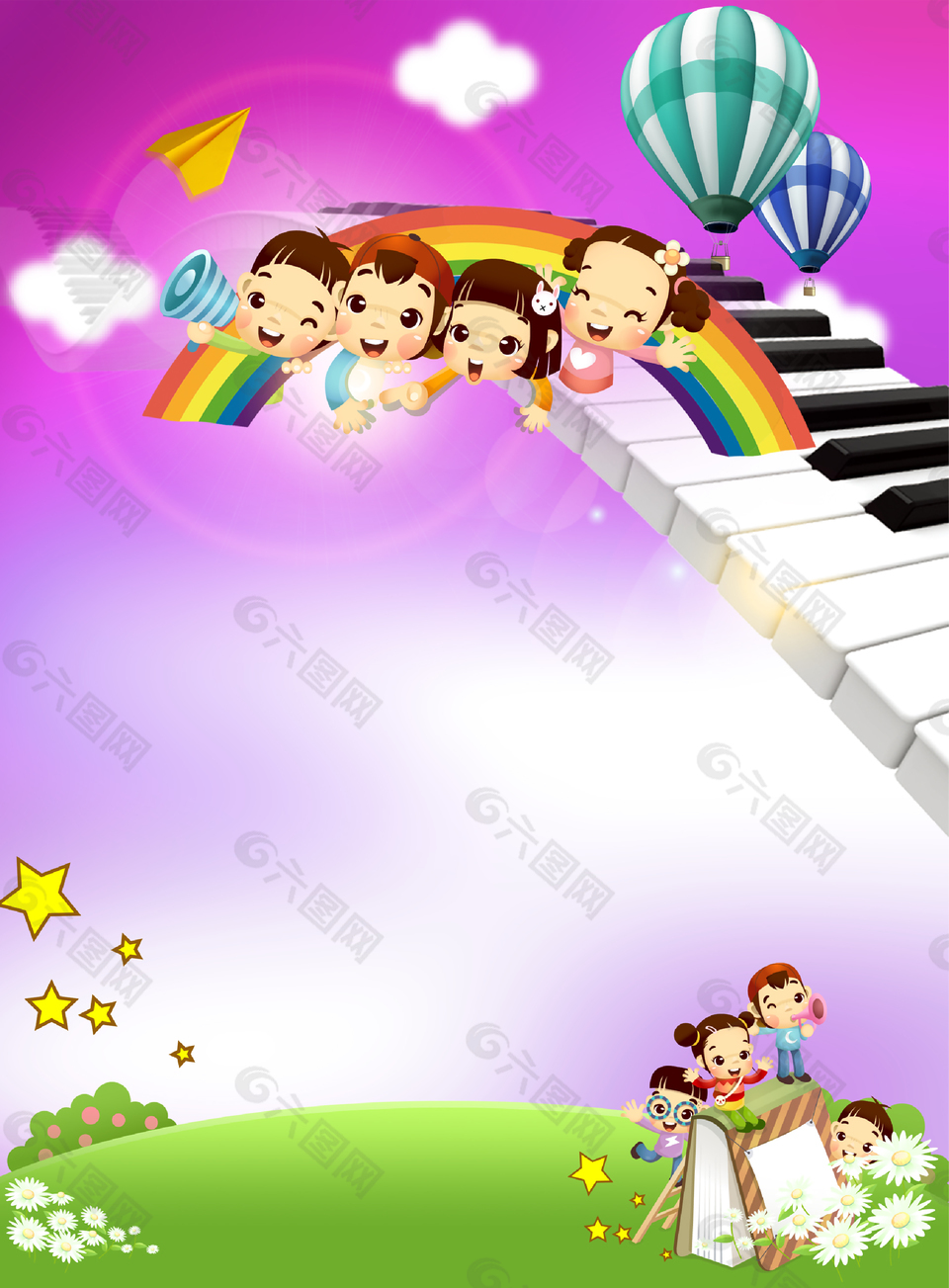 卡通钢琴儿童紫色背景
