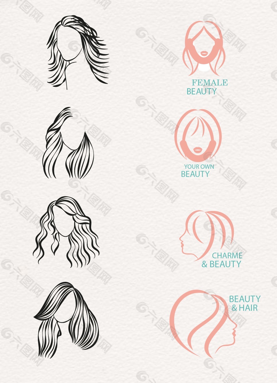 时尚女性发型装饰图案