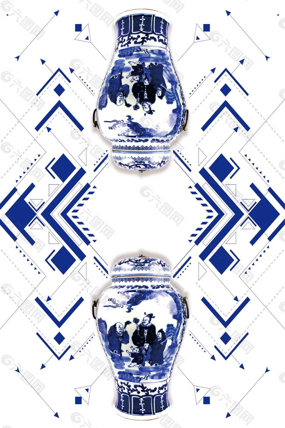 美丽蓝色花纹陶瓷花瓶广告背景