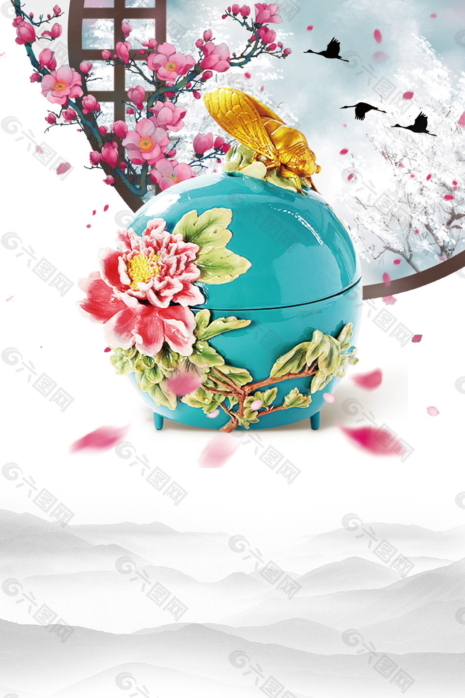 彩色艳丽蓝色花瓶广告背景