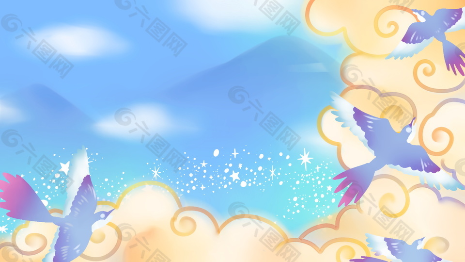 蓝色喜鹊相会七夕情人节背景设计