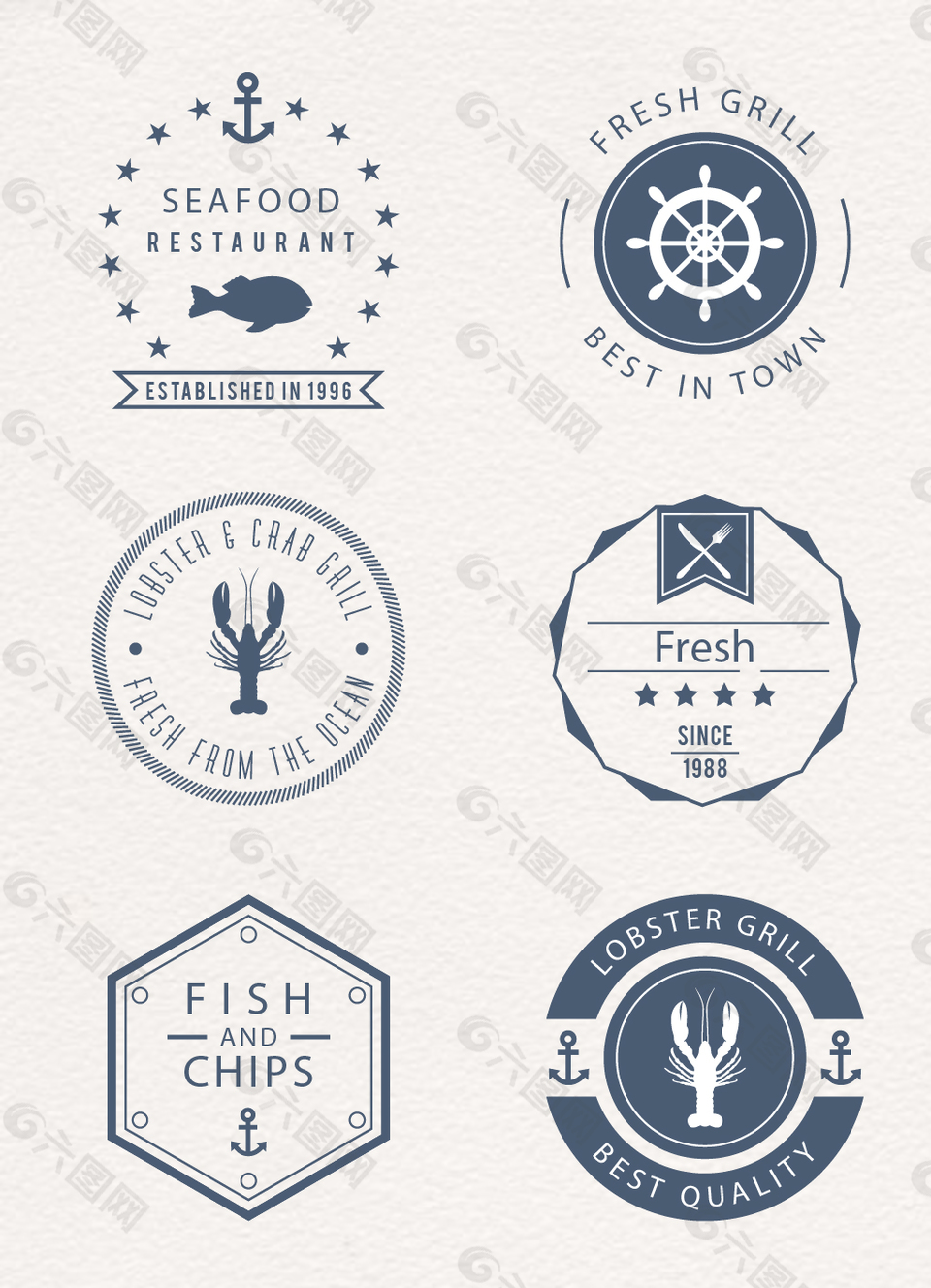 蓝色海洋食品标签矢量素材